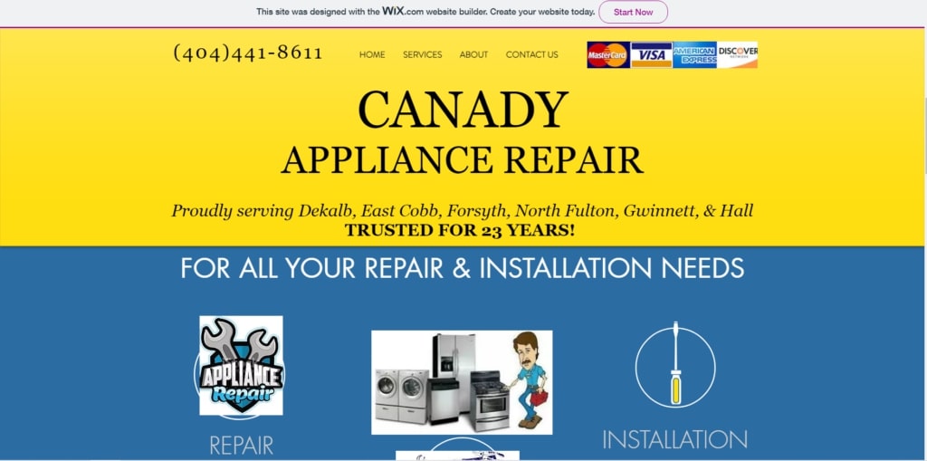Canady Appliance Repair's homepage