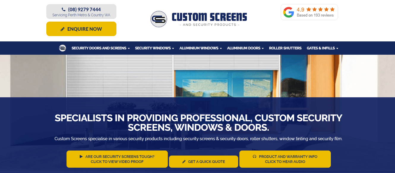 Custom Screens & Security Products' Homepage