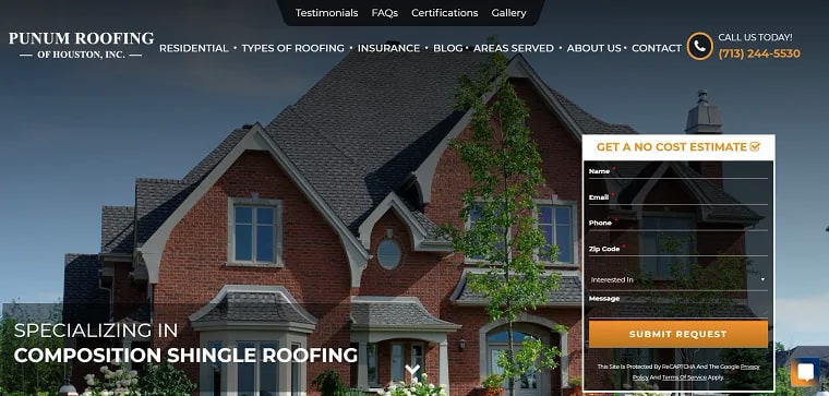 Punum Roofing of Houston, Inc.'s Homepage