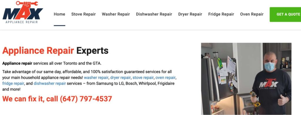 Max Appliance Repair's Homepage