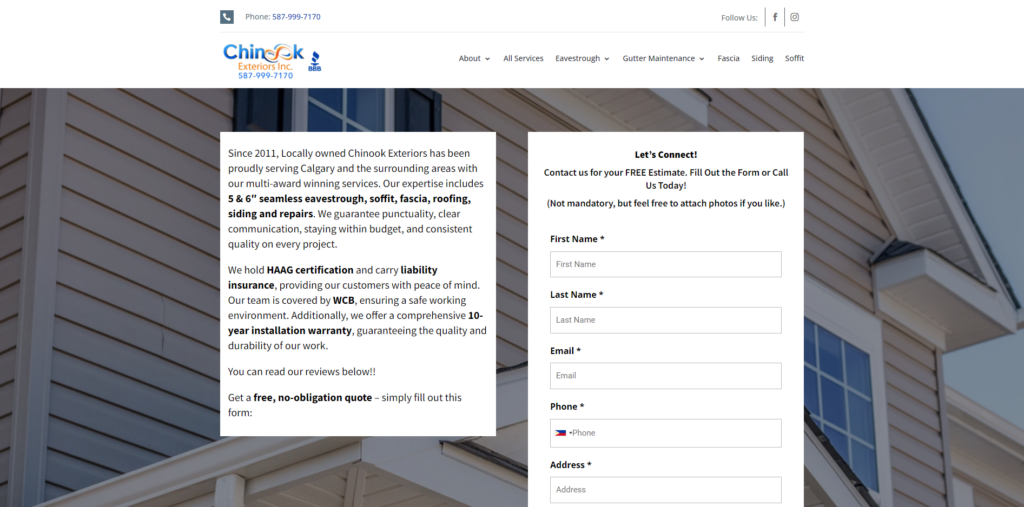 Chinook Exteriors homepage