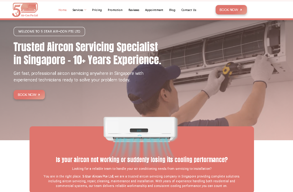 5 Star Aircon Pte Ltd homepage